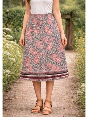 Womens Boho Midi Skirt Casual Work Church Floral Lightweight Lined Stretch XL